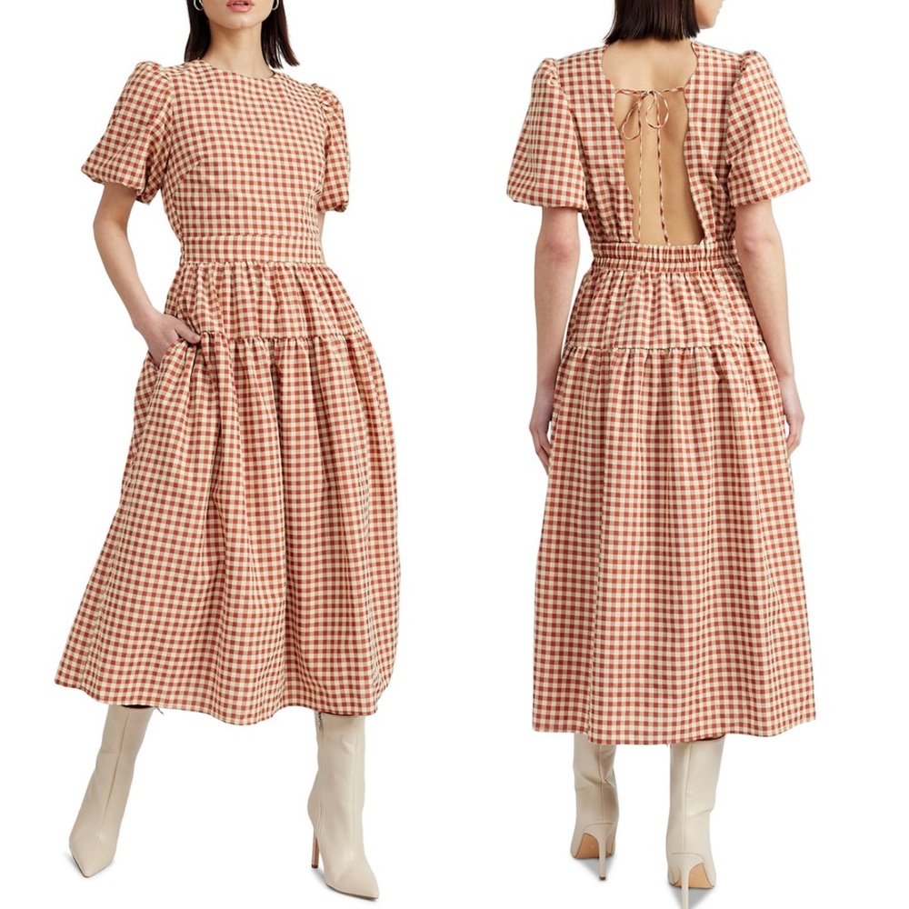 NWOT En Saison Juni Round Neck Bubble sleeve Midi Dress - Picture 4 of 13